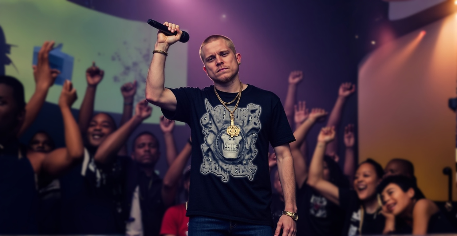 MC Bygone in front of a crowd